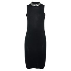 Prada Black Knit Embellished Neck Sleeveless Dress S