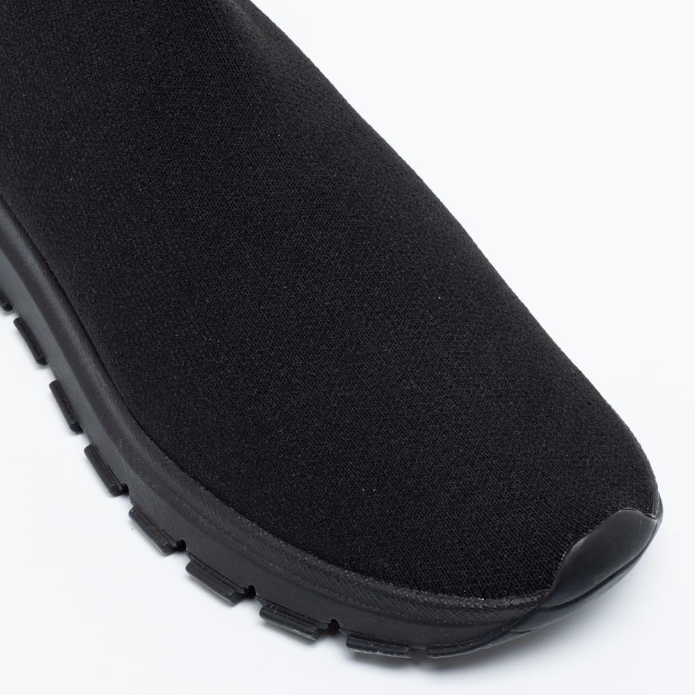 Prada Black Knit Fabric Logo Sock Runner High Top Sneakers Size 38 In New Condition In Dubai, Al Qouz 2