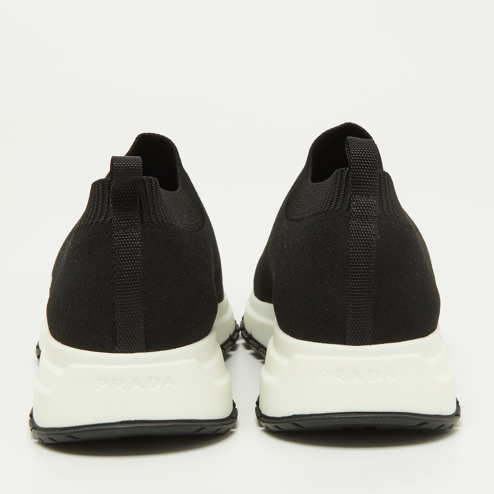 Prada Black Knit Fabric Slip On Sneakers Size 37.5 2