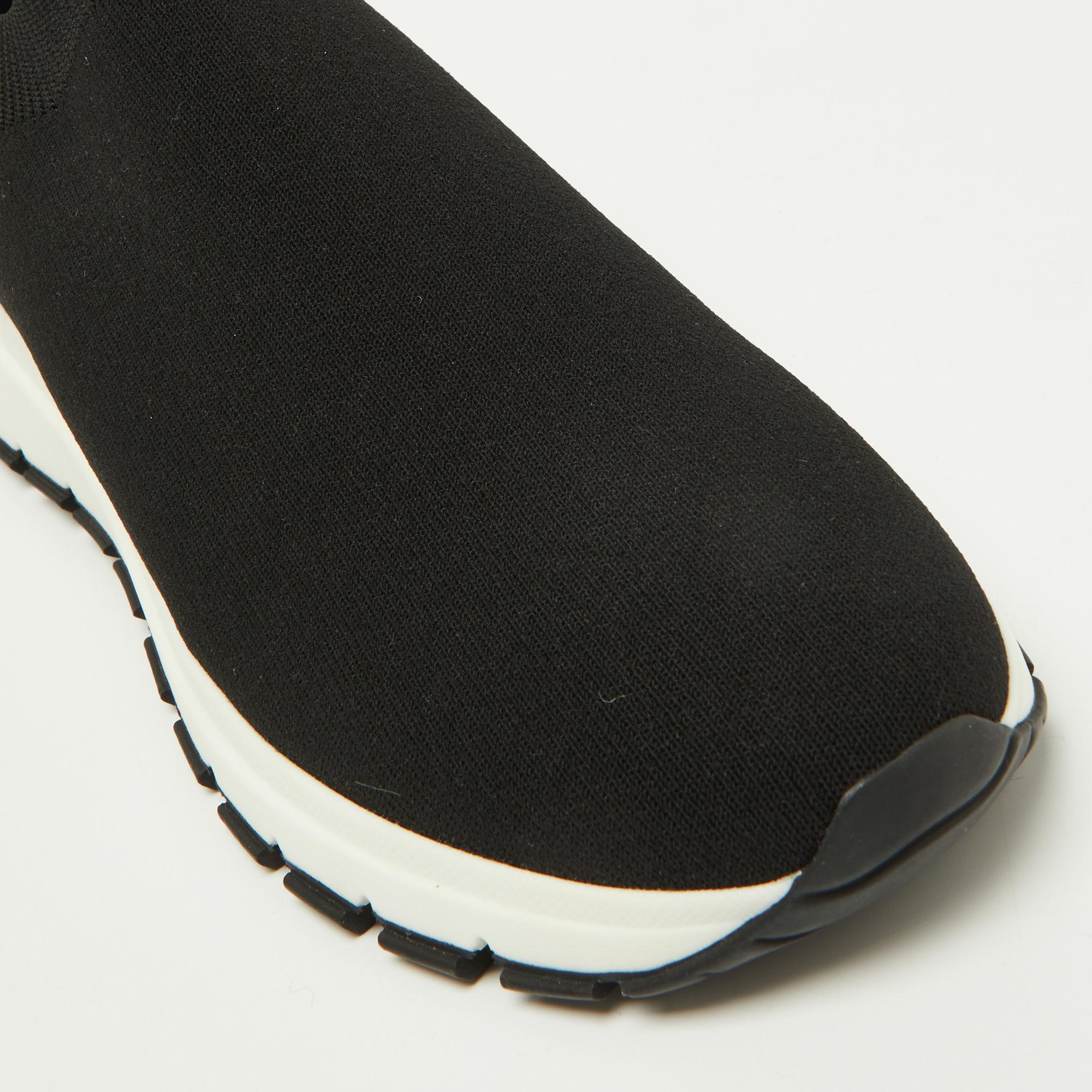Prada Black Knit Fabric Slip On Sneakers Size 37.5 4