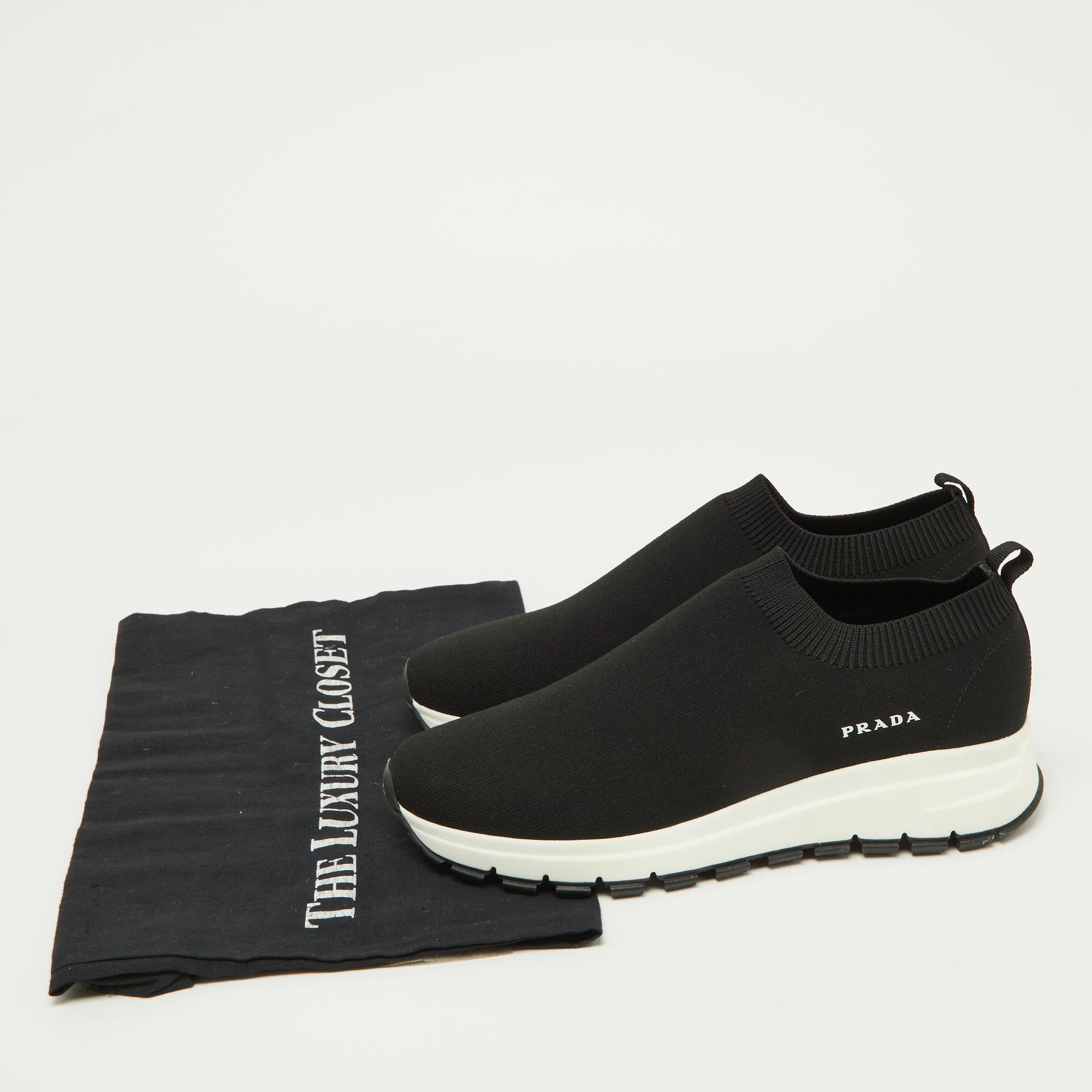 Prada Black Knit Fabric Slip On Sneakers Size 37.5 5
