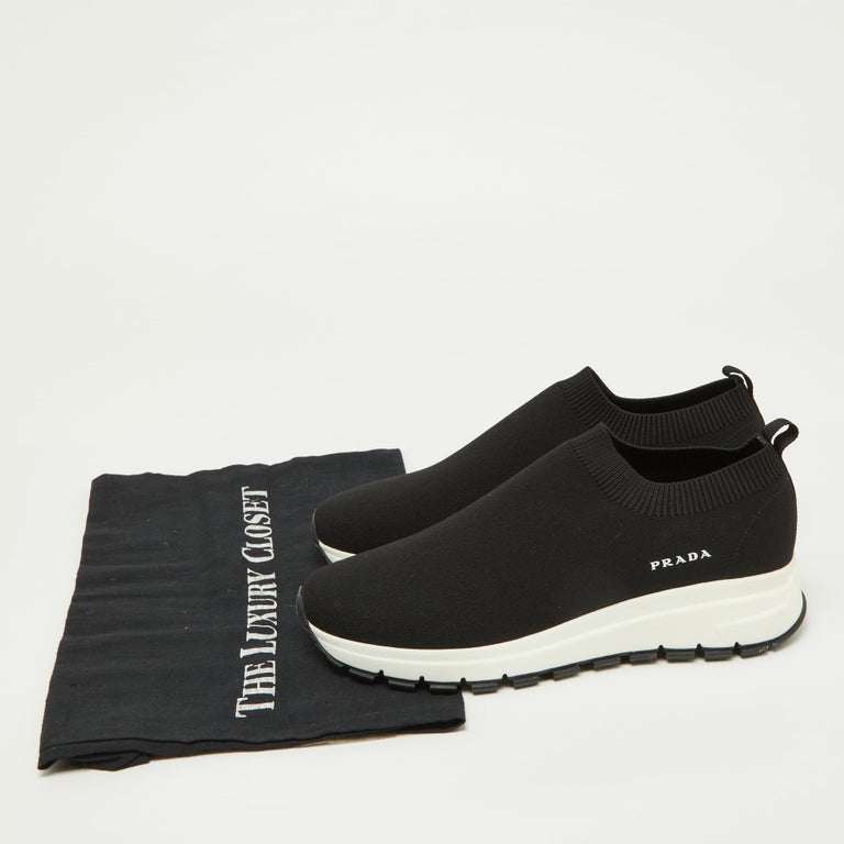 Prada Black Knit Fabric Slip On Sneakers Size at 1stDibs