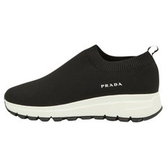 Prada Black Knit Fabric Slip On Sneakers Size 37.5