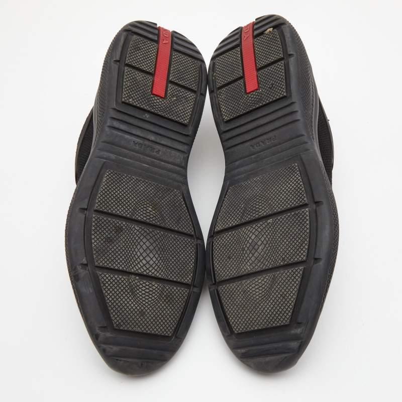Prada Black Knit Fabric Technical Bike Slip On Sneakers Size 37.5 For Sale 4