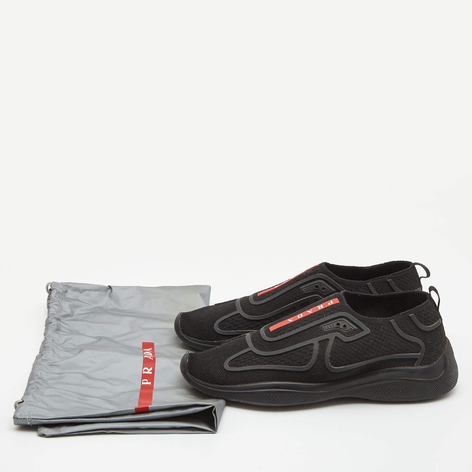 Prada Black Knit Fabric Technical Bike Slip On Sneakers Size 37.5 For Sale 5