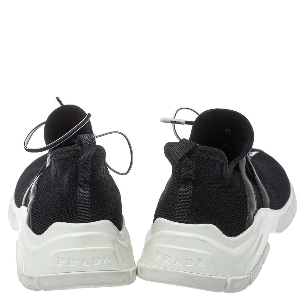 Prada Black Knit Fabric XY Logo Low Top Sneakers Size 39 In Good Condition In Dubai, Al Qouz 2