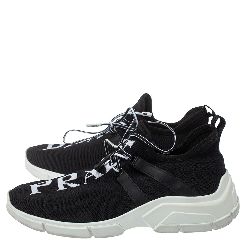 Prada Black Knit Fabric XY Logo Low Top Sneakers Size 39 1