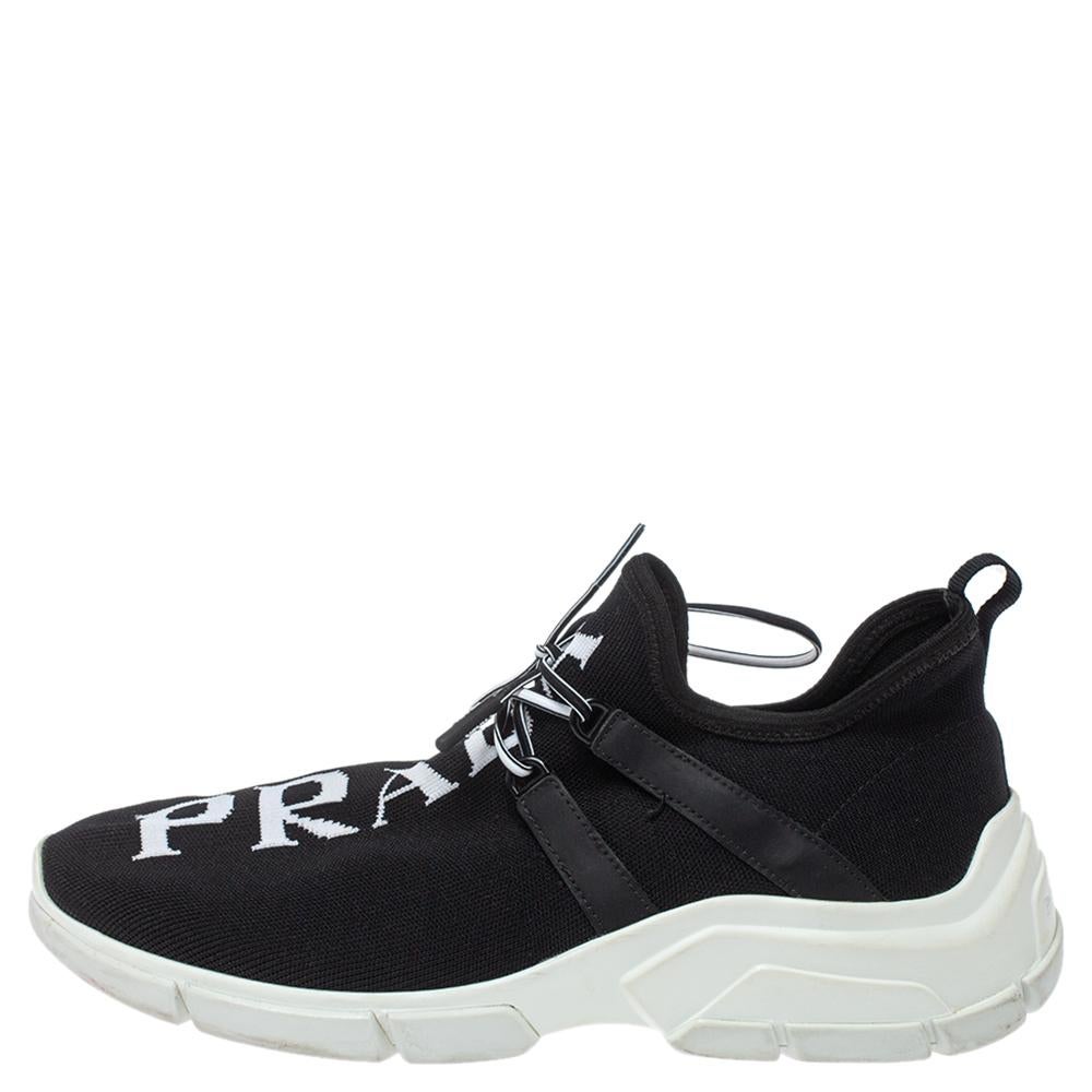Prada Black Knit Fabric XY Logo Low Top Sneakers Size 39 3
