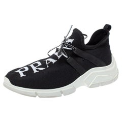 Prada Black Knit Fabric XY Logo Low Top Sneakers Size 39