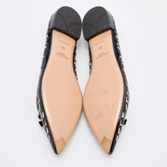 Prada Black Laser Cut Patent Leather Bow Pointed Toe Ballet Flats Size 39