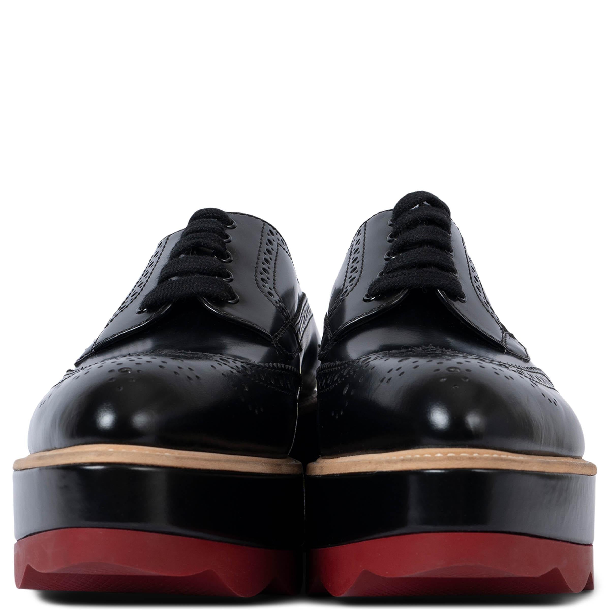100% authentic Prada 2017 platform borgue oxford shoes in black polished calfskin featuring black leather platform and red rubber sole. Brand new. 

Measurements
Model	1E935G
Imprinted Size	38
Shoe Size	38
Inside Sole	25cm (9.8in)
Width	7.5cm