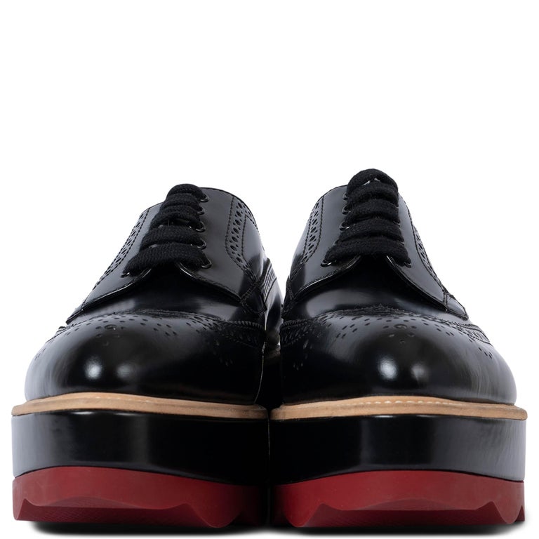 PRADA black leather 2017 PLATFORM BROGUE Oxford Shoes 38 For 