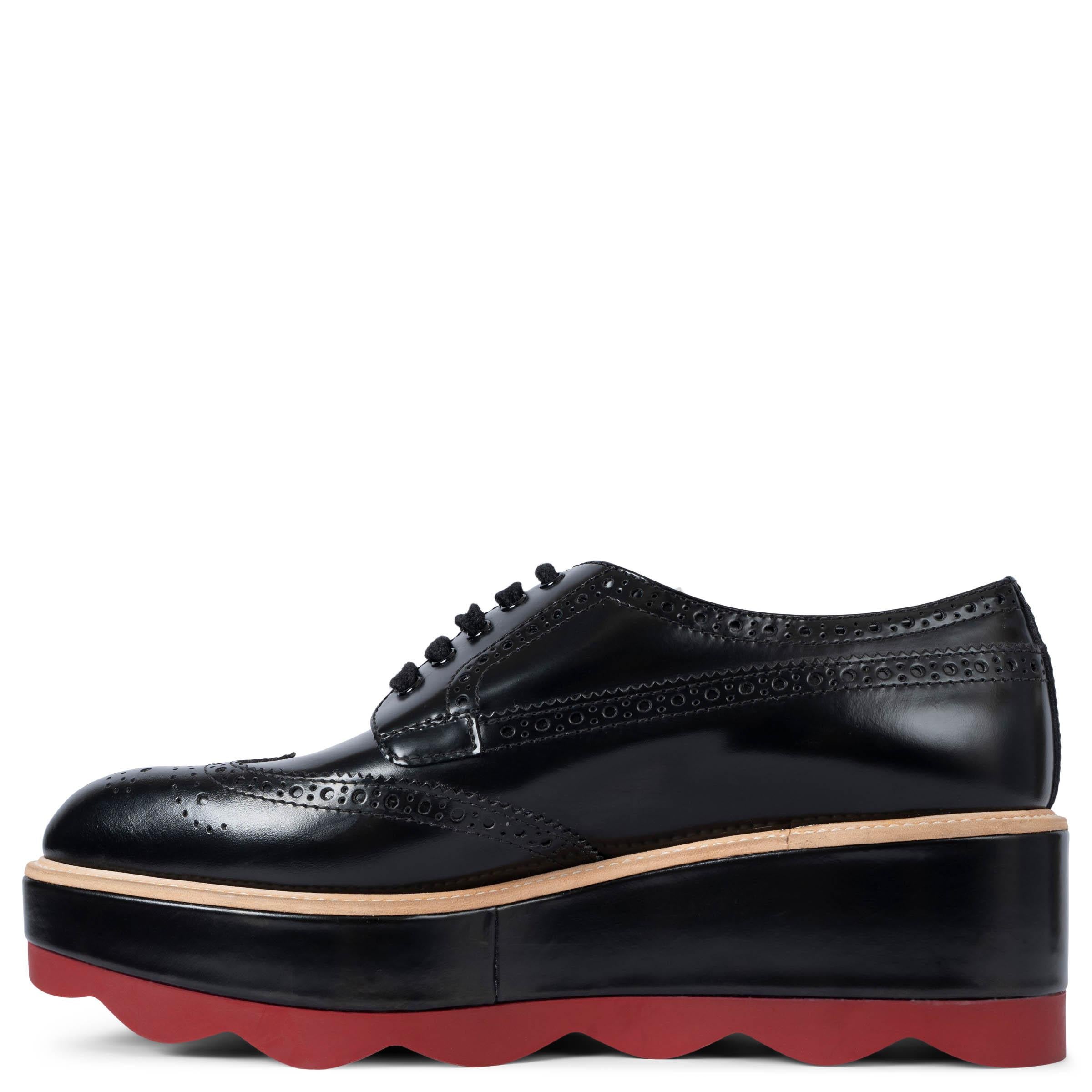 Black PRADA black leather 2017 PLATFORM BROGUE Oxford Shoes 38 For Sale