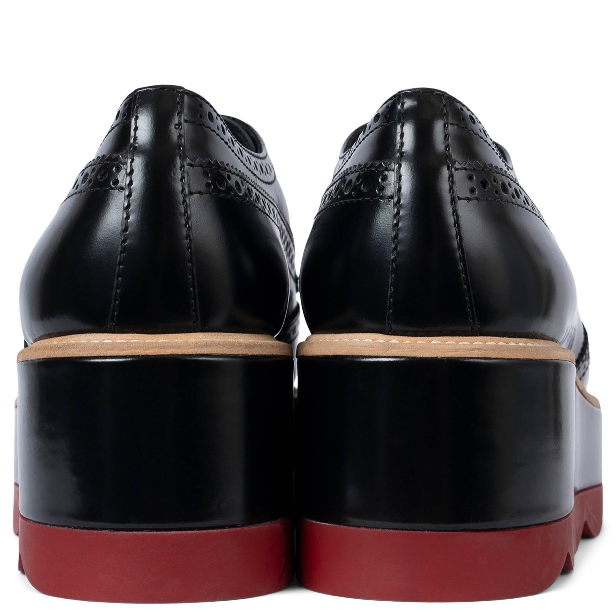 PRADA black leather 2017 PLATFORM BROGUE Oxford Shoes 38 In Excellent Condition For Sale In Zürich, CH