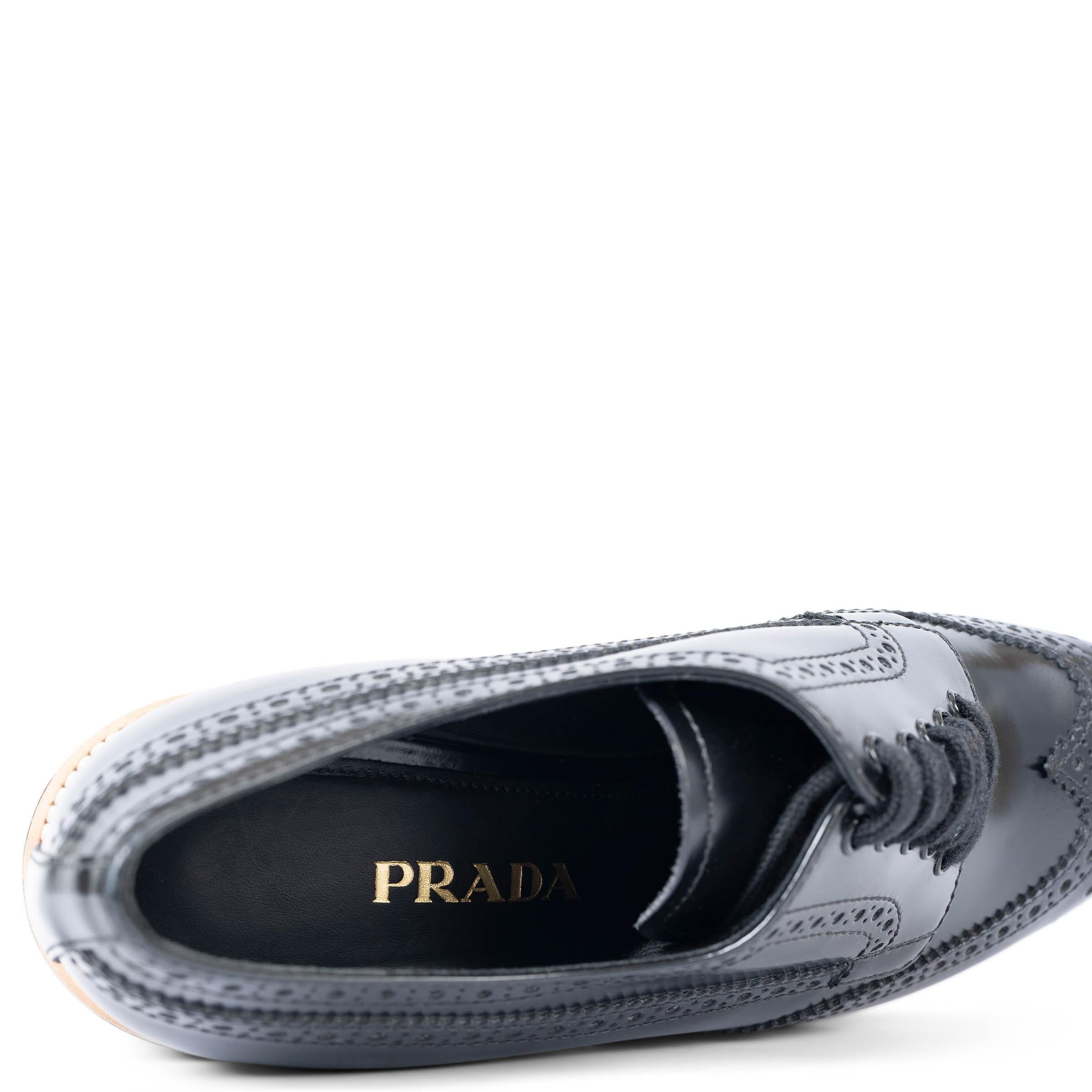 PRADA black leather 2017 PLATFORM BROGUE Oxford Shoes 38 For Sale 1