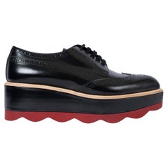 PRADA black leather 2017 PLATFORM BROGUE Oxford Shoes 38