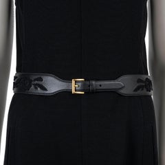 PRADA schwarzes Leder 2019 FLORAL EMBROIDERED Gürtel 80