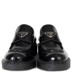 Prada black leather 2026 CHOCOLATE CHUNKY PENNY Loafers Shoes 39