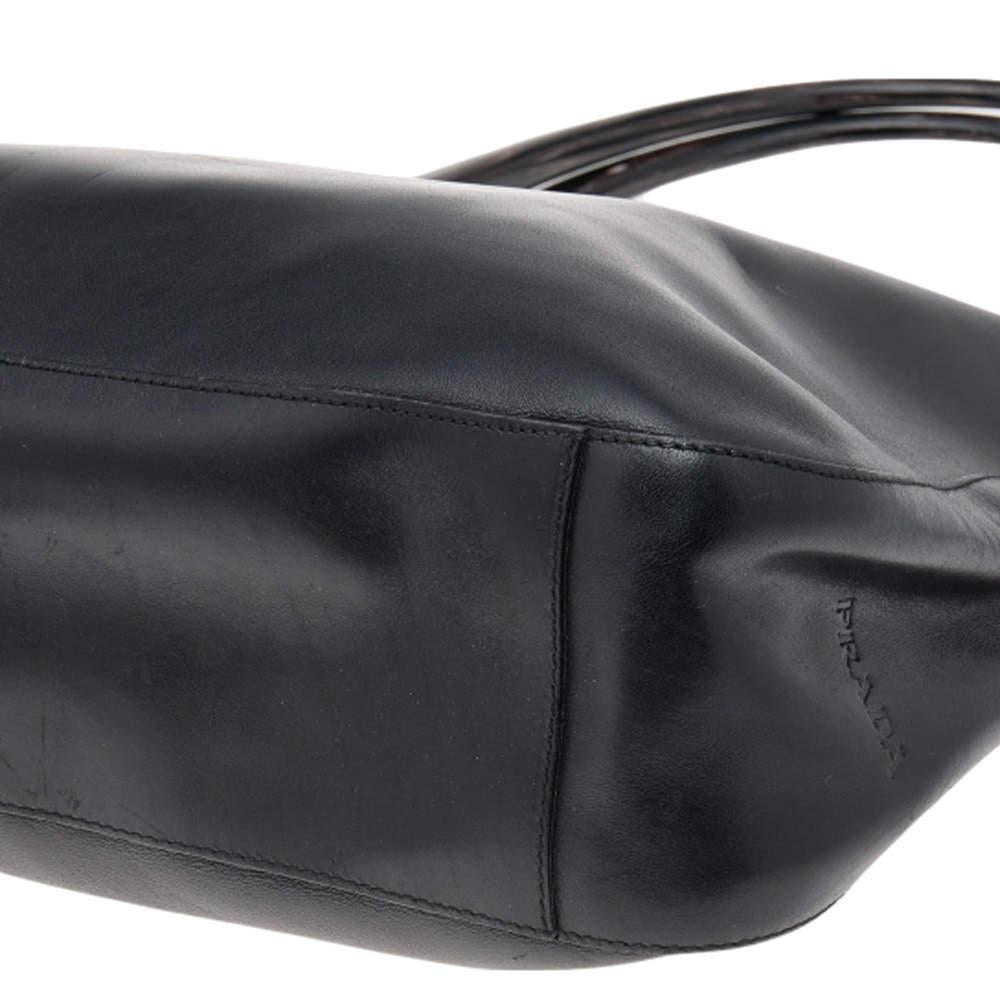 Prada Black Leather Acrylic Handle Tote For Sale 3