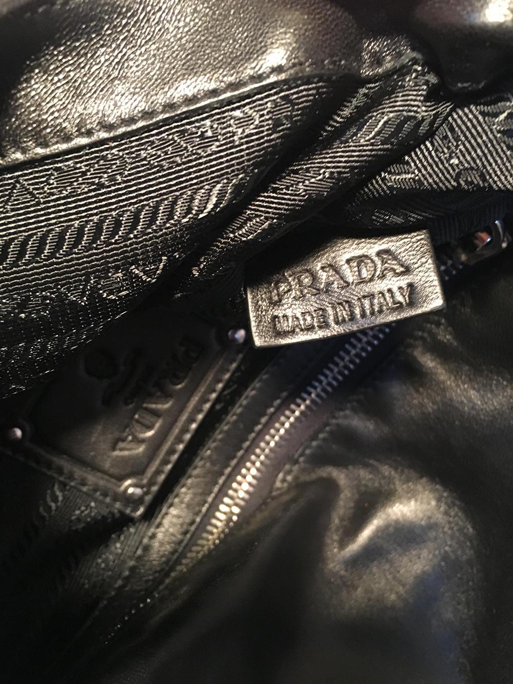 Prada Black Leather and Lace Pizzo Baguette Flap Shoulder Bag 1