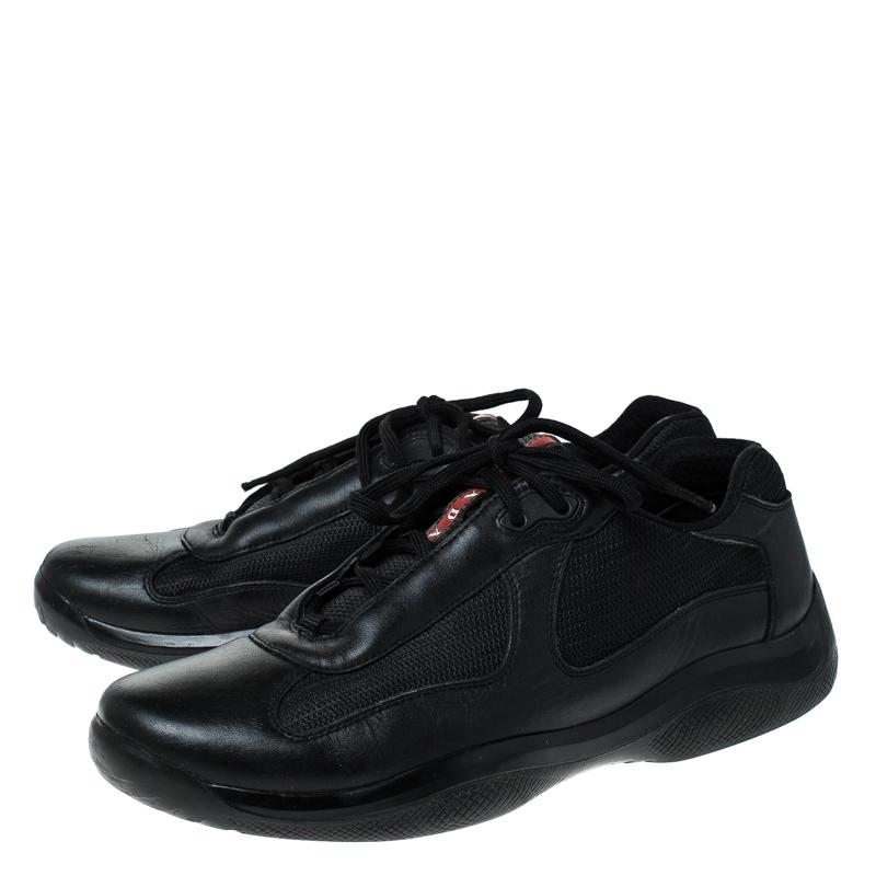 Prada Black Leather And Mesh America's Cup Lace Up Sneakers Size 43.5 1