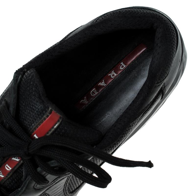 Prada Black Leather And Mesh America's Cup Lace Up Sneakers Size 43.5 2