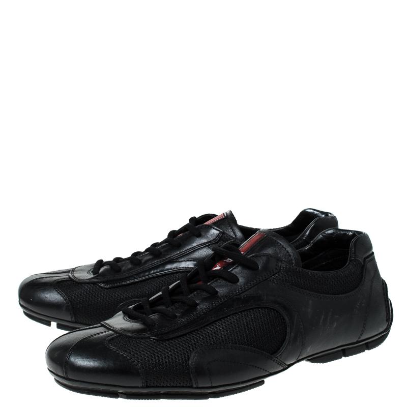 Men's Prada Black Leather and Mesh Lace Up Sneakers Size 41