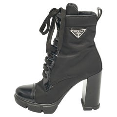 Prada Black Leather and Nylon Ankle Length Boots Size 38