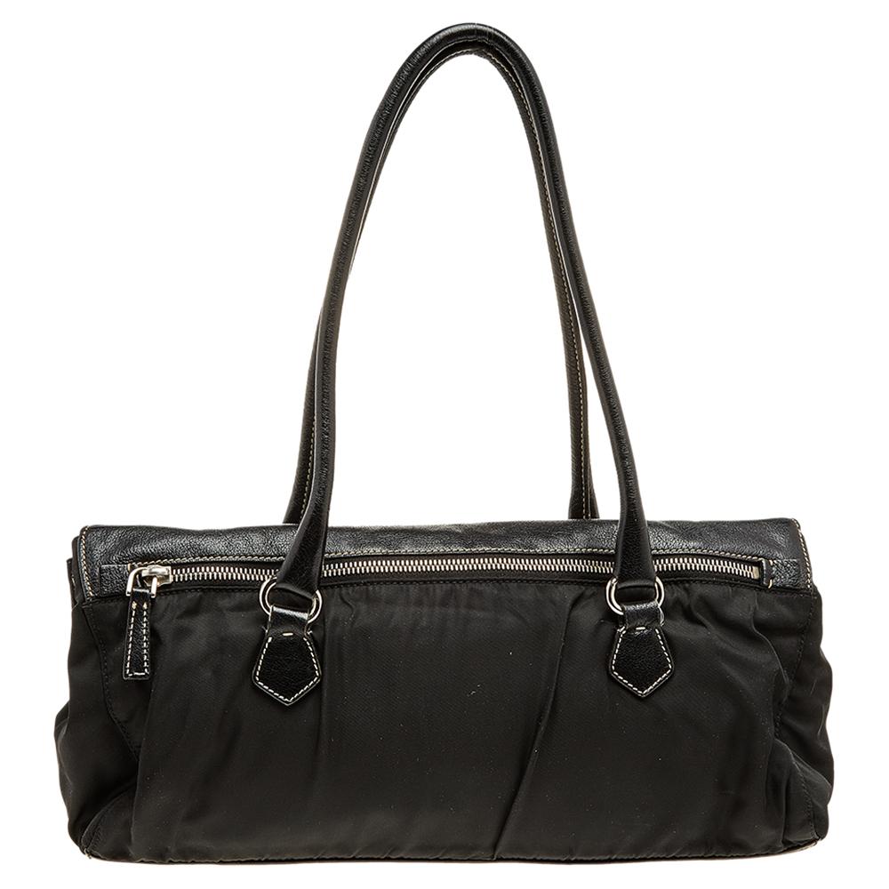 Prada Black Leather And Nylon Easy Shoulder Bag 4