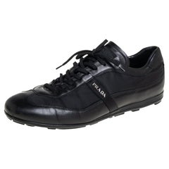 Prada Black Leather And Nylon Low Top Sneakers Size 42