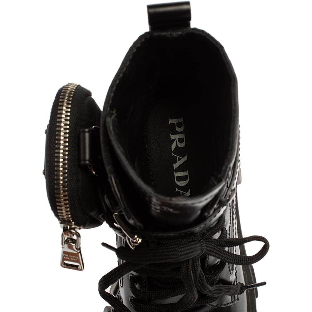 Women's Prada Black Leather and Nylon Monolith Ankle Boots 37.5
