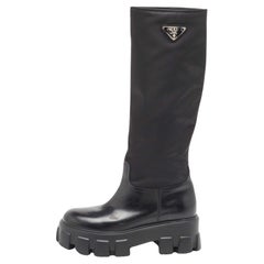 Prada Black Leather and Nylon Monolith Boots Size 38