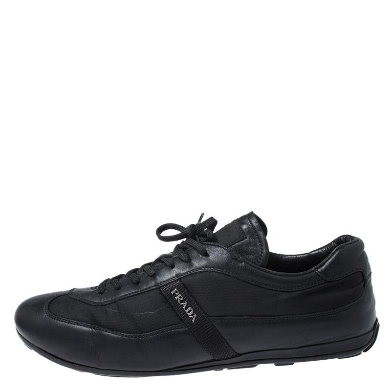 Add the luxe touch to your daily life with these Prada sneakers. They are crafted from leather, nylon and set on rubber soles. Lace them up and pair them with your favourite casual outfit and go about your day with ease and style.

