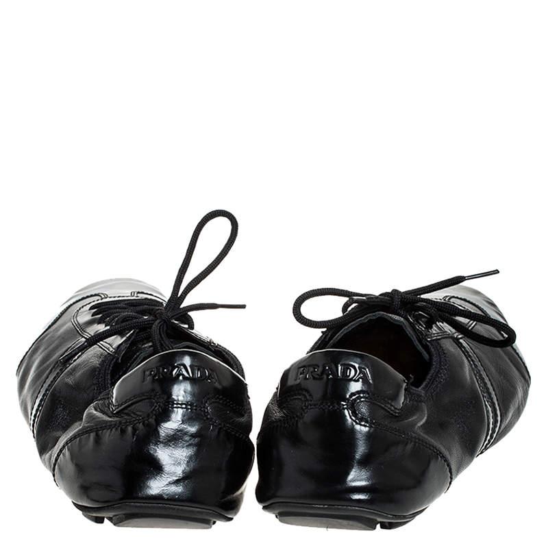 Prada Black Leather and Patent Leather Lace Up Sneakers Size 41 1