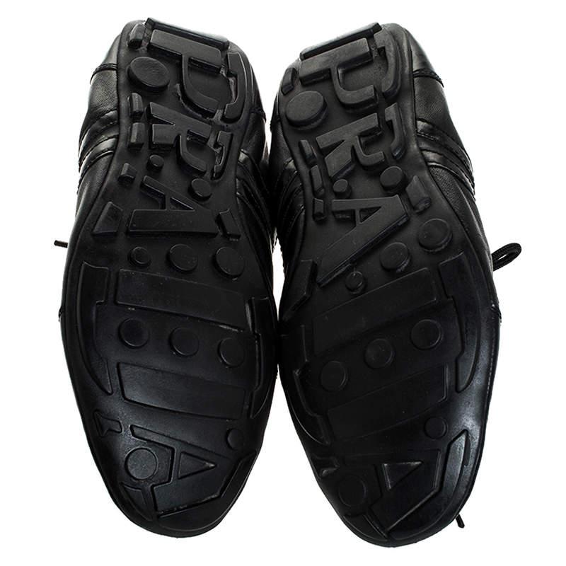 Prada Black Leather and Patent Leather Lace Up Sneakers Size 41 2