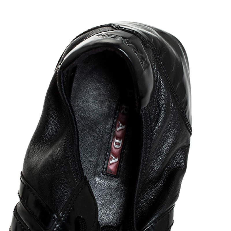 Prada Black Leather and Patent Leather Lace Up Sneakers Size 41 3