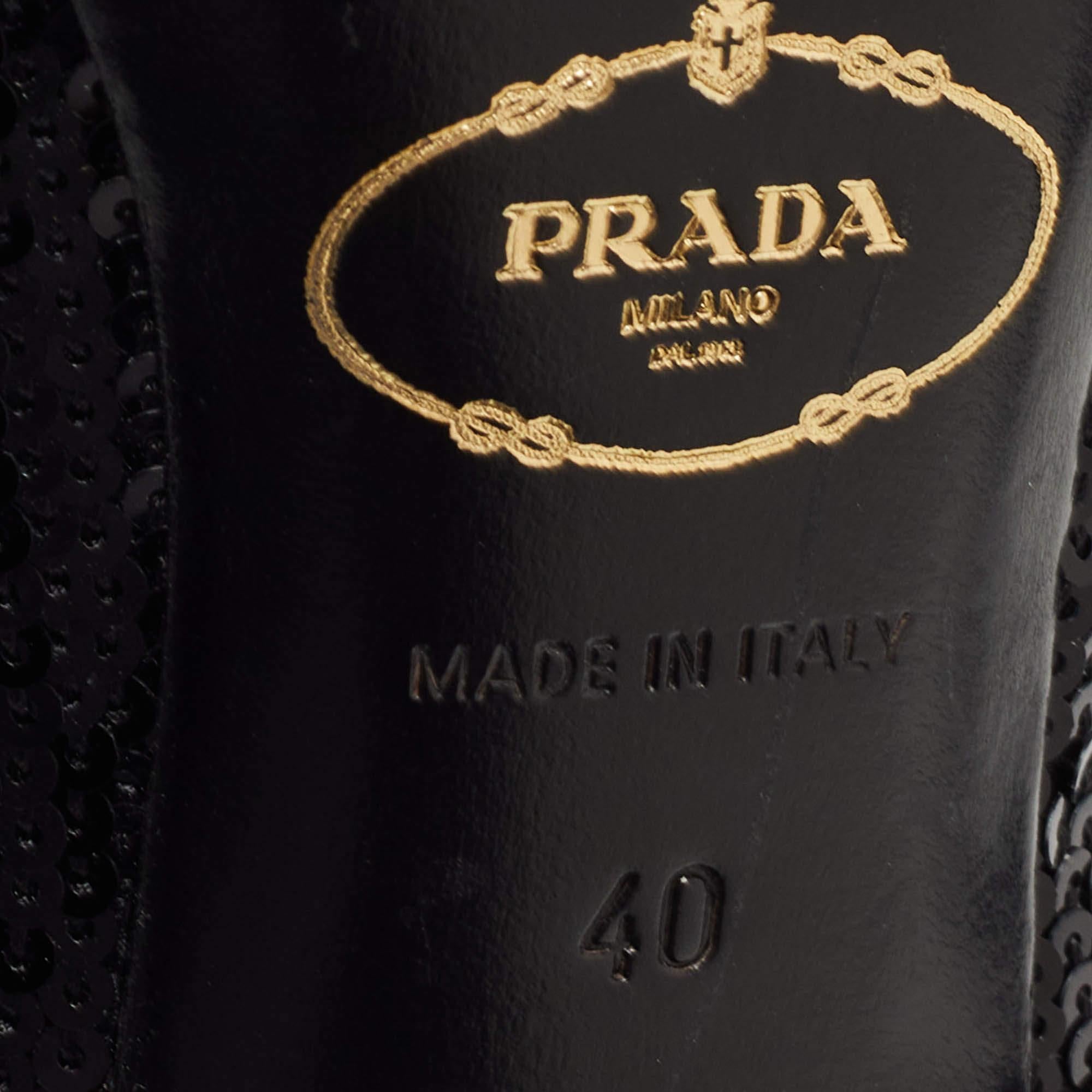 Prada Black Leather and Sequin Flower Embellished Peep Toe Pumps Size 40 3