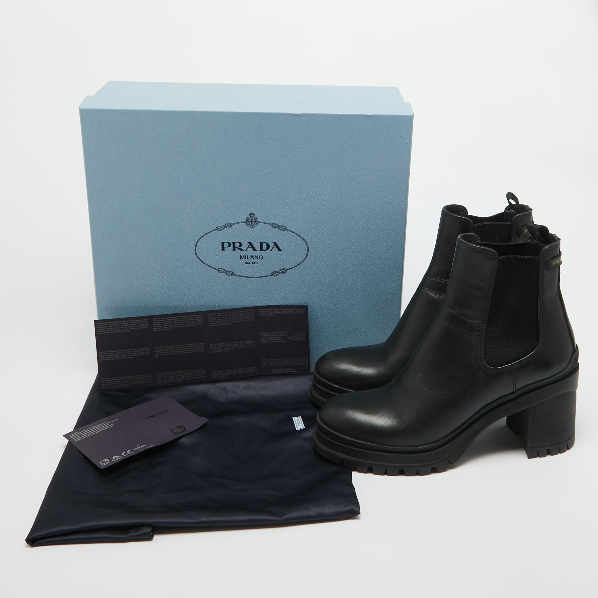 Prada Black Leather Ankle Length Boots Size 38.5 For Sale 4