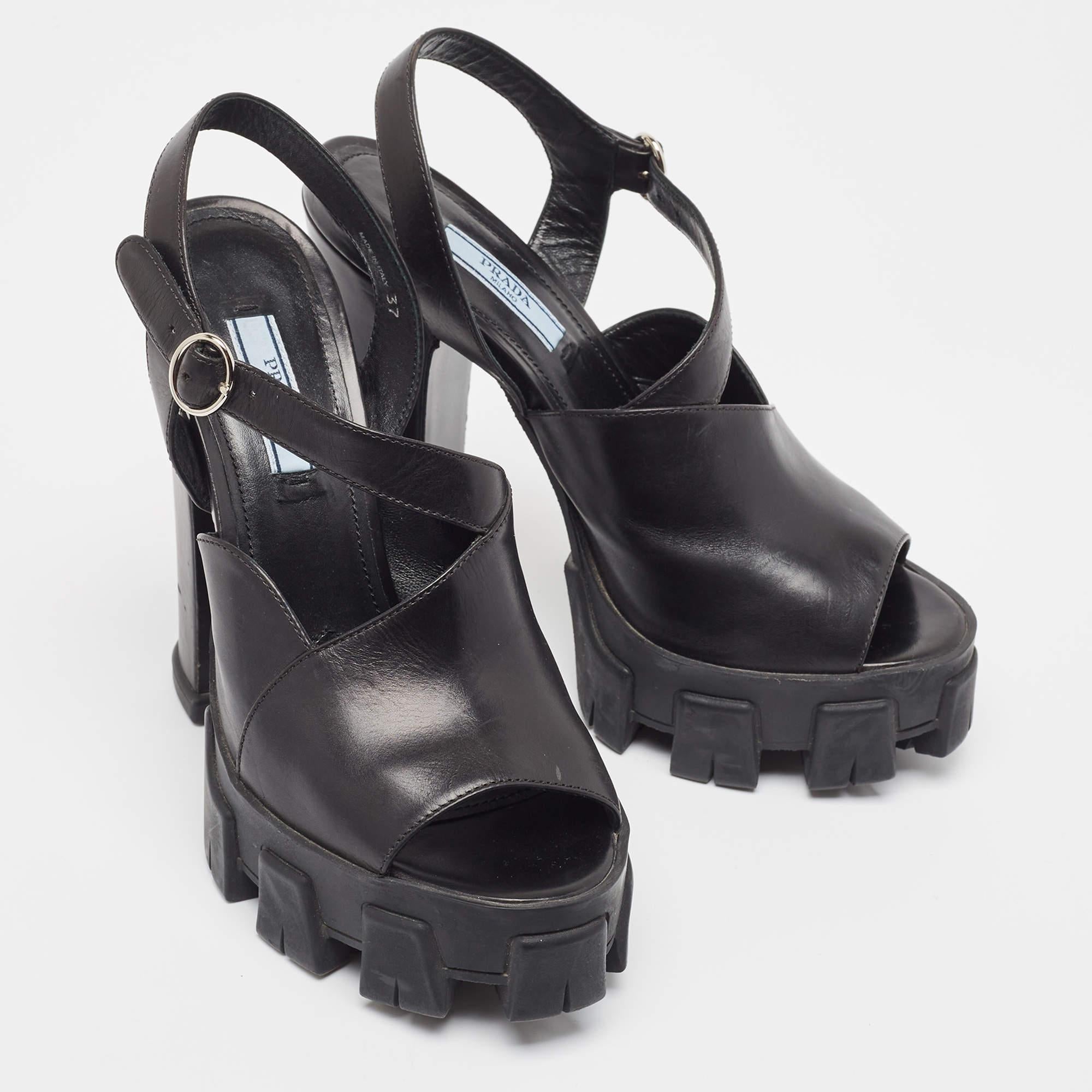 Women's Prada Black Leather Ankle Strap Sandals Size 37