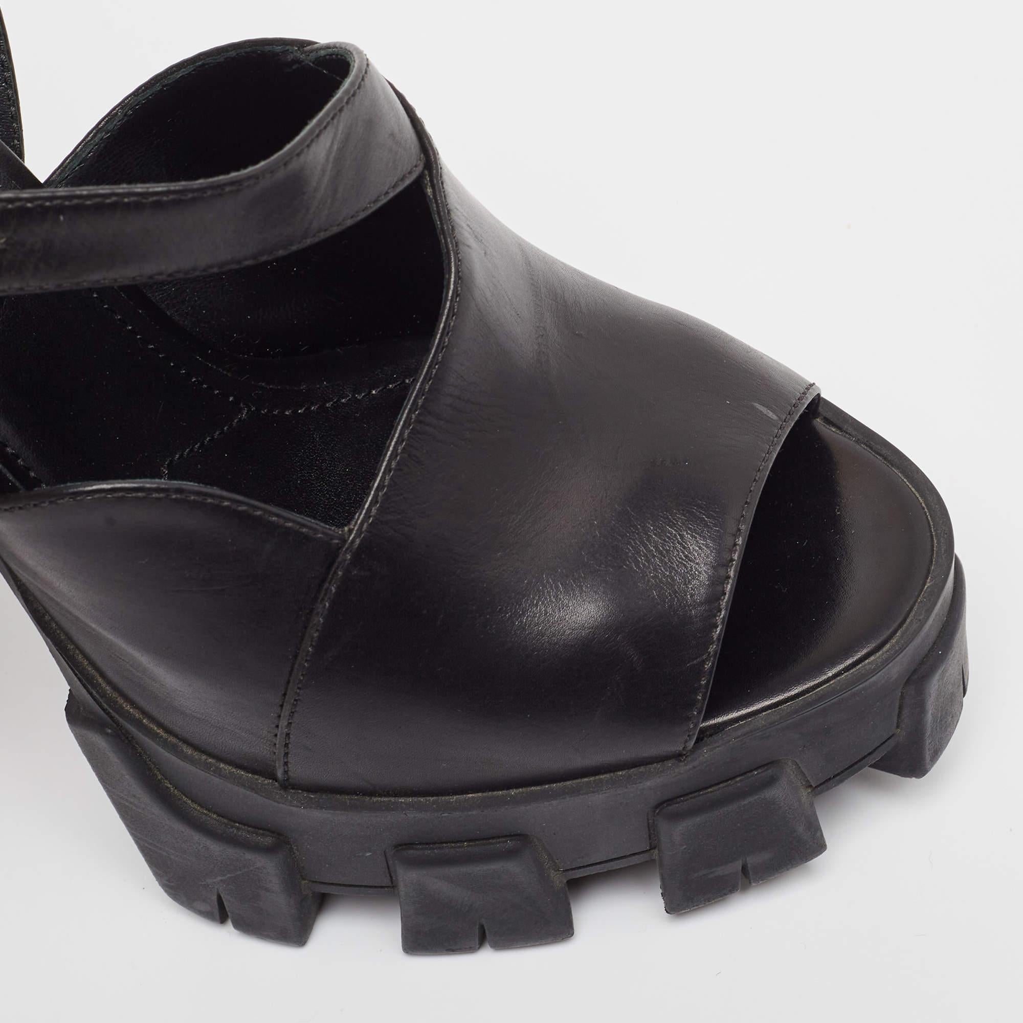 Prada Black Leather Ankle Strap Sandals Size 37 3