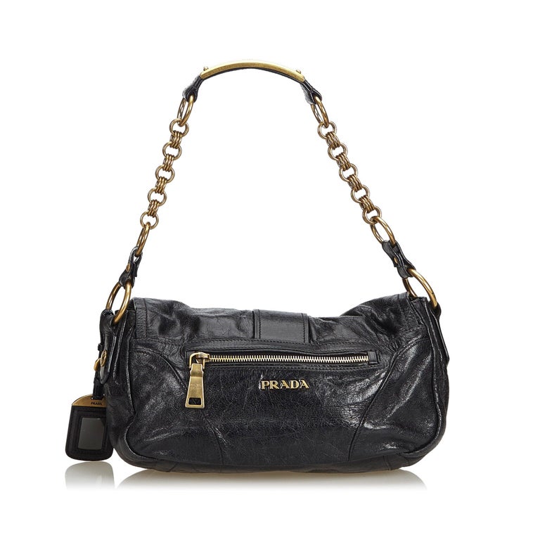 Prada Black Leather Baguette Italy w/ This item does not come with inclusions. at 1stdibs