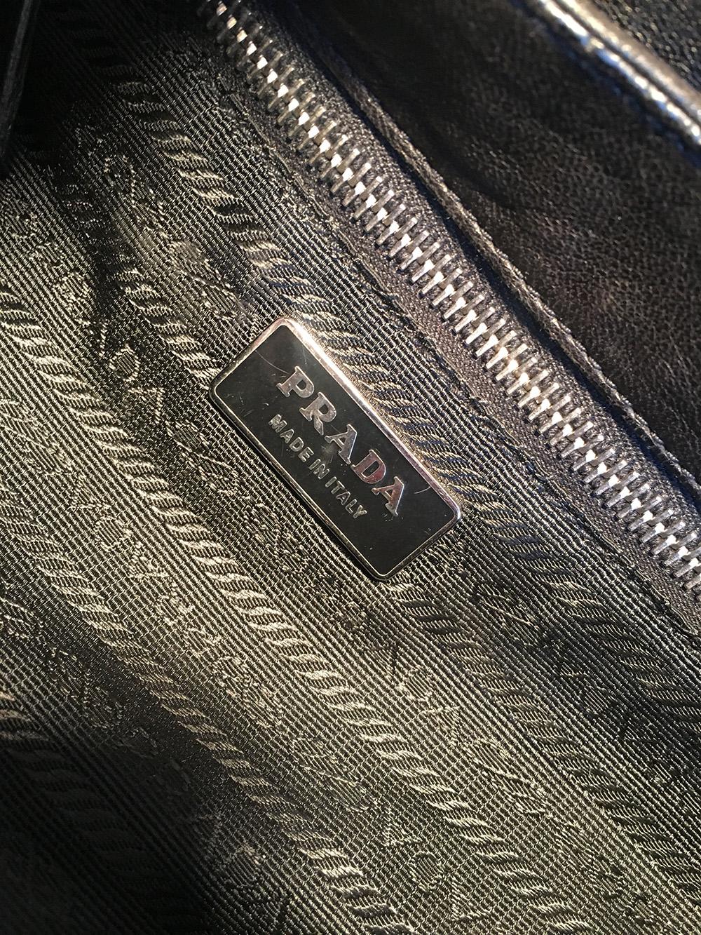 Prada Black Leather Bar Top Handle Convertible Handbag For Sale 3