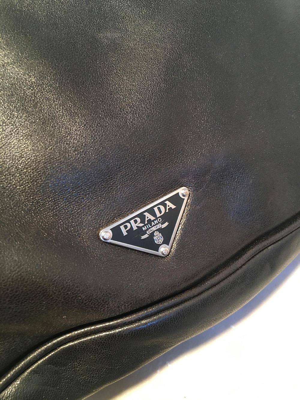 Prada Black Leather Bar Top Handle Convertible Handbag For Sale 1