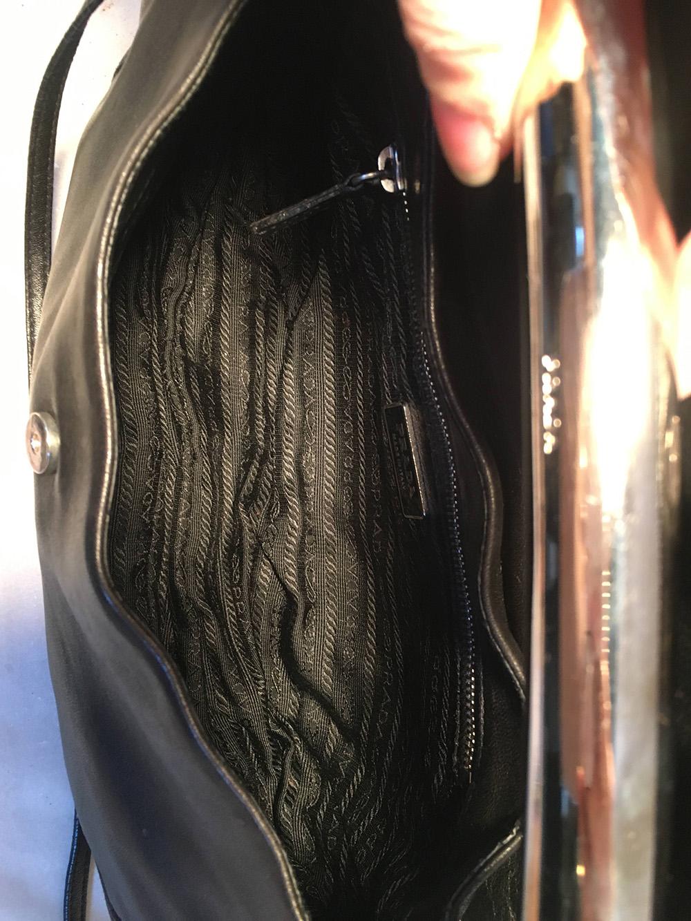 Prada Black Leather Bar Top Handle Convertible Handbag For Sale 2