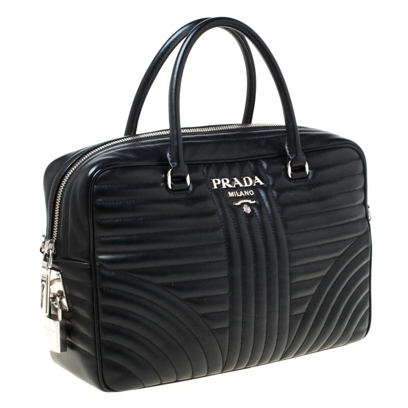 Women's Prada Black Leather Bauletto Satchel