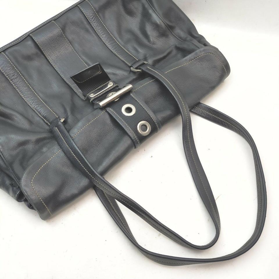 Women's Prada Black Leather Belt Motif Shoulder Bag 862418