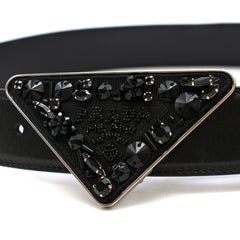 Prada Black Leather Belt with Embellished Buckle