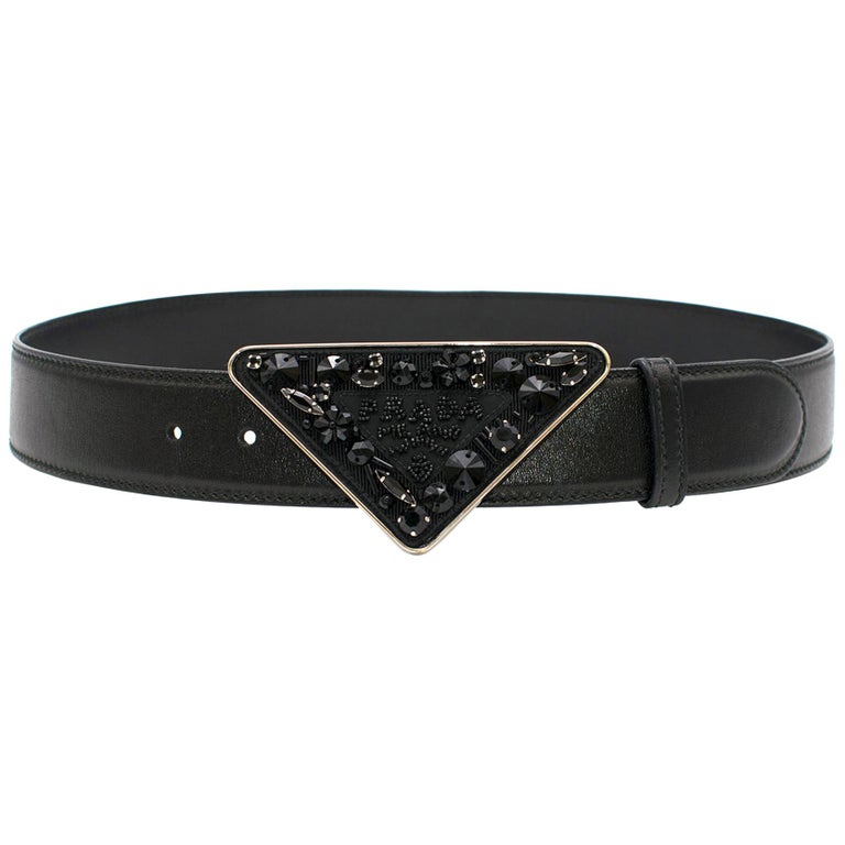 Prada Black Leather Belt with Embellished Buckle at 1stDibs
