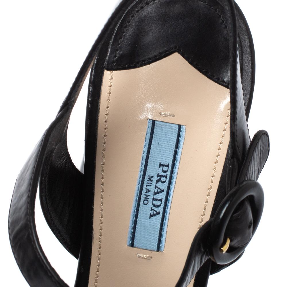 Prada Black Leather Block Heel Ankle Strap Platform Sandals Size 39 In Good Condition In Dubai, Al Qouz 2