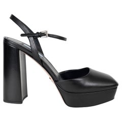 Prada black leather BLOCK HEEL PLATFORM ANKLE STRAP Slingabcks Shoes 39